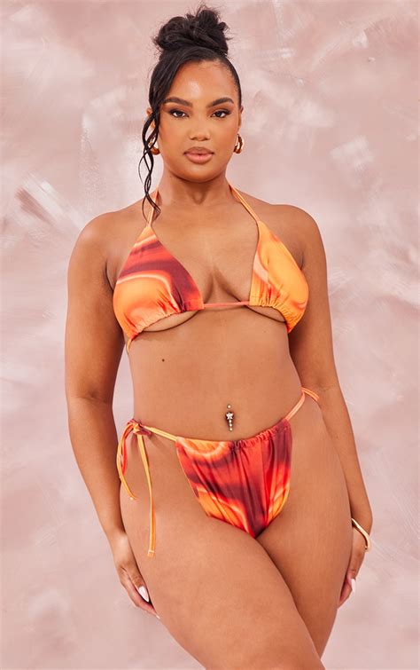 Plus Orange Abstract Printed Triangle Bikini Top Plus Size Plt Aus
