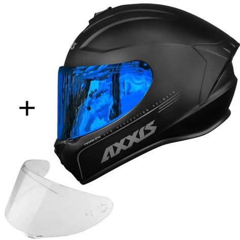 Capacete Axxis Moto Draken Solid Preto Fosco Viseira Extra Colorida