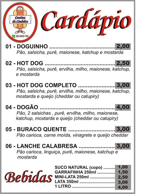 Menu Em Cantina Da Lindalva Pizzaria Brasil