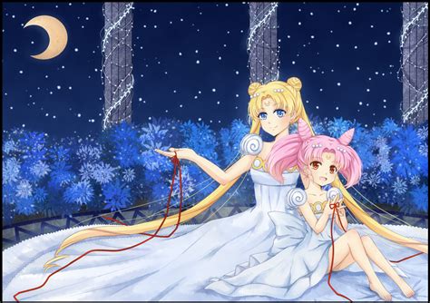 2girls Barefoot Blonde Hair Blue Eyes Chibiusa Dress Long Hair Lyra Kotto Moon Neo Queen