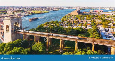 Aerial View of the Hell Gate Bridge Over the East River in NY Stock ...