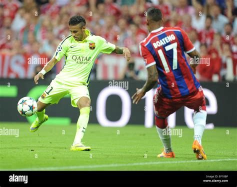 Munich, Germany. 12th May, 2015. Barcelona's Neymar and Bayern Munich's ...