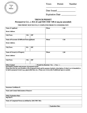 Fillable Online Shirley Ma Trench Permit Application Shirley Ma