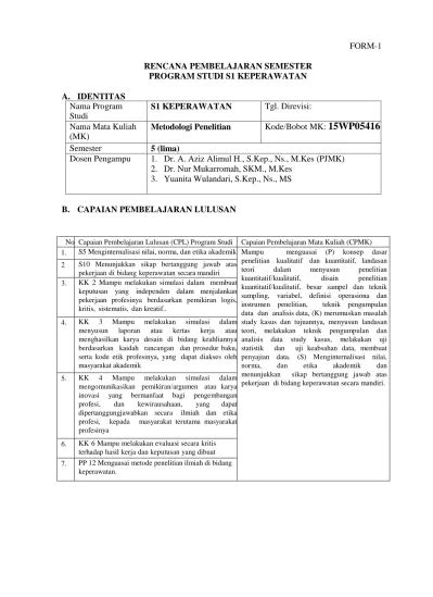 Rencana Pembelajaran Semester Program Studi S Keperawatan S