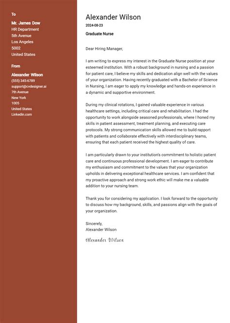 Graduate Nurse Cover Letter Example For 2024 Free Templates Cvdesignerai