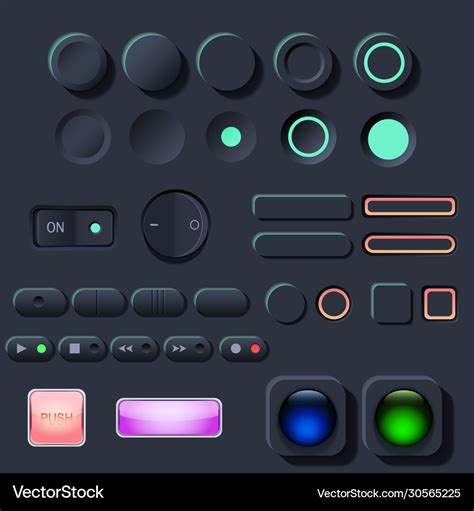 Newmorphic Ui Button Dark Set Royalty Free Vector Image