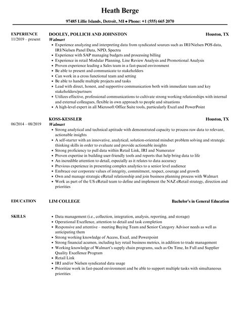 Walmart Associate Resume Sample