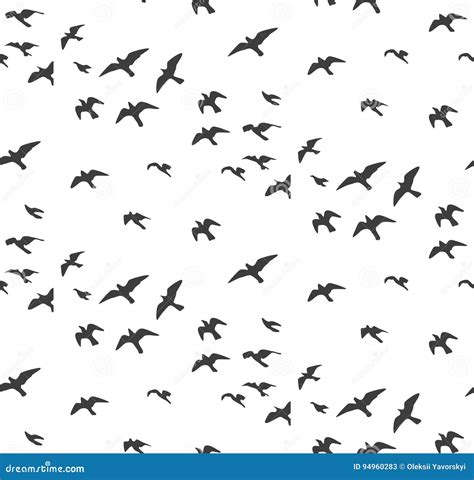 Seagulls Silhouettes Seamless Pattern Flock Of Flying Birds Gray