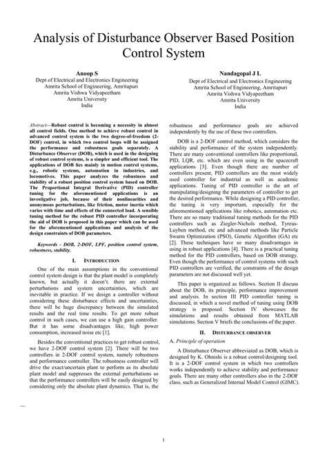 Pdf Analysis Of Disturbance Observer Based Position Control System