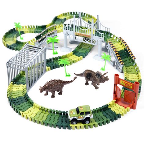 Dinosaur Toy Car Track Toy Set 230Pcs Ohuhu Flexible Variable Racing