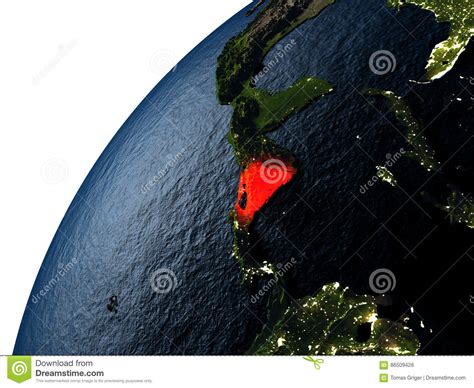 Nicaragua In Red On Earth At Night Stock Illustration Illustration Of