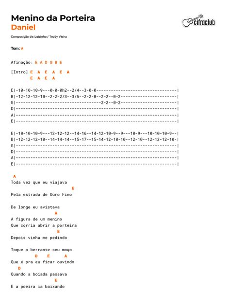 Letra De Daniel O Menino Da Porteira - Letra e Acordes de Menino da Porteira | PDF