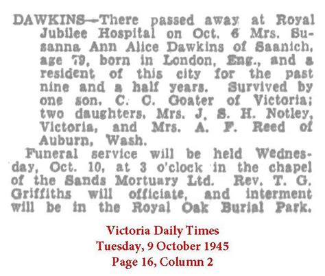 Susannah Ann Alice Rich Goater Dawkins Find A Grave Memorial