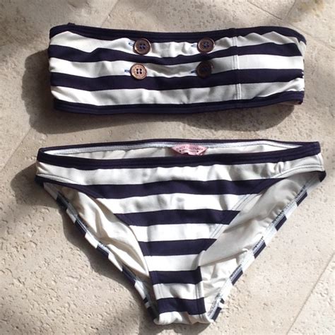 Navy And White Striped Bando Bikini Gem