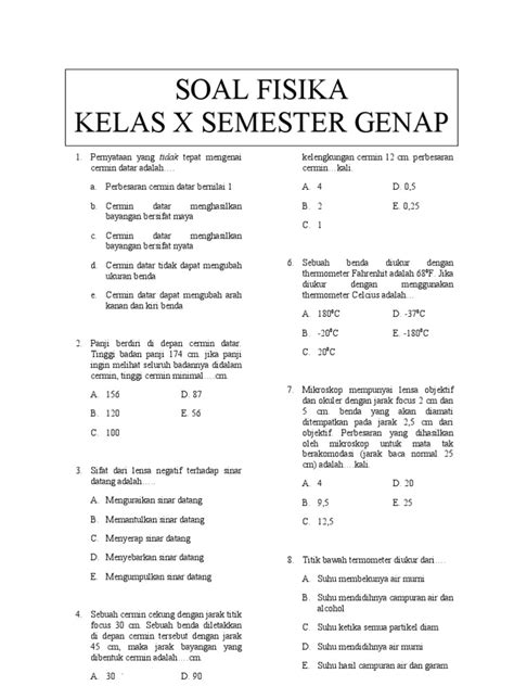 Kumpulan Latihan Soal Fisika Kelas 10 Sma Riset