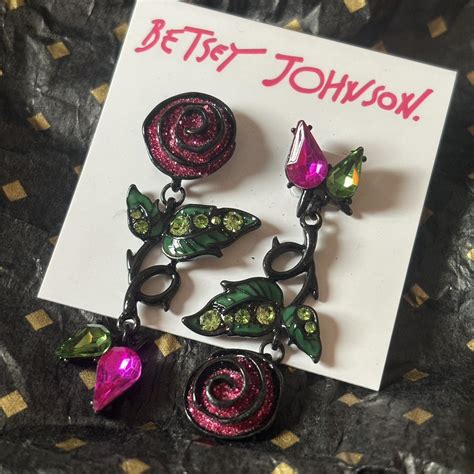 Betsy Johnson Rose Earrings Never Worn Depop