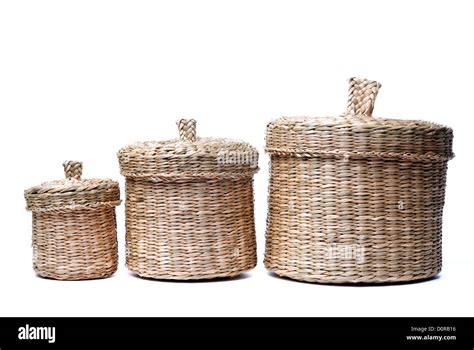 Three Wattled Baskets Isolated On White Stock Photo Alamy