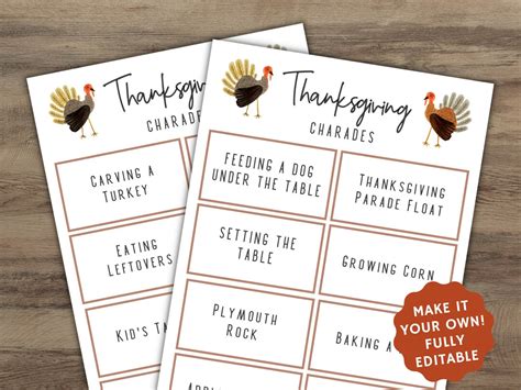 Thanksgiving Charades Game, Thanksgiving Printable Games, Fun ...