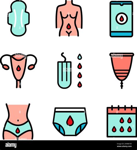 Conjunto de iconos sencillos de color de menstruación Se puede