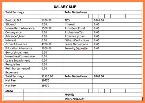 Salary Slip Format In Excel With Formula - celestialfaith