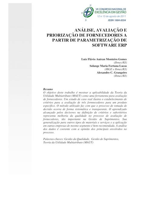 PDF ANÁLISE AVALIAÇÃO E PRIORIZAÇÃO DE FORNECEDORES PDF