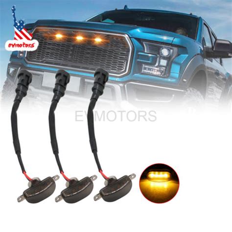 3X Raptor Style Smoked Lens Amber LED Front Grille Running Lights For