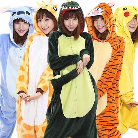 Unisex Kigurumi Dinosaur Stitch Panda Pikachu Totoro Cartoon Flannel