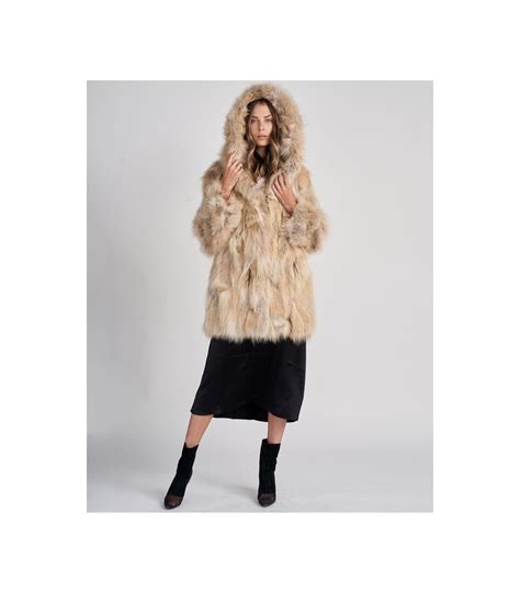 Melanie Hooded Coyote Fur Coat