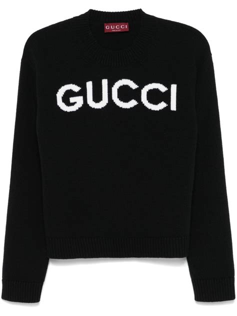 Gucci Intarsia Logo Wool Sweater Black Farfetch Au