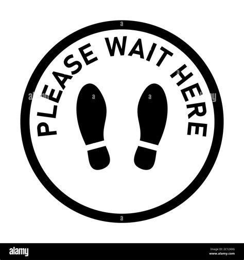 Please Wait Here Round Floor Marking Sticker Icon With Text And