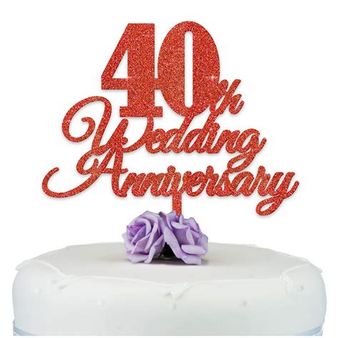 40th Wedding Anniversary Cake Topper Silver Pearl Ruby Diamond Golden