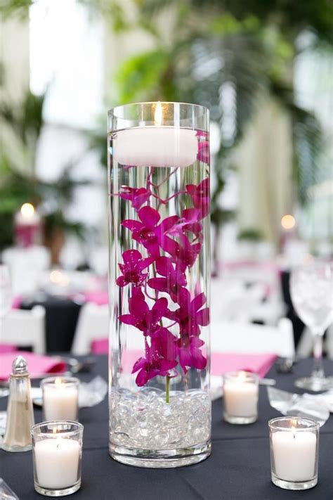 Cylinder Vase With Floating Candle Wedding Reception Flowers Flower