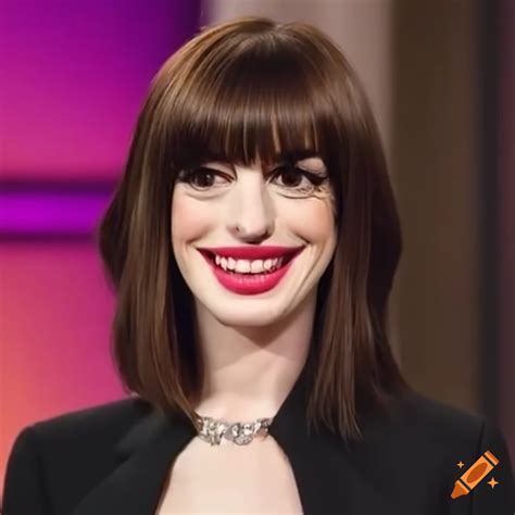 Anne Hathaway Getting Her Bangs Trimmed On A Talk Show