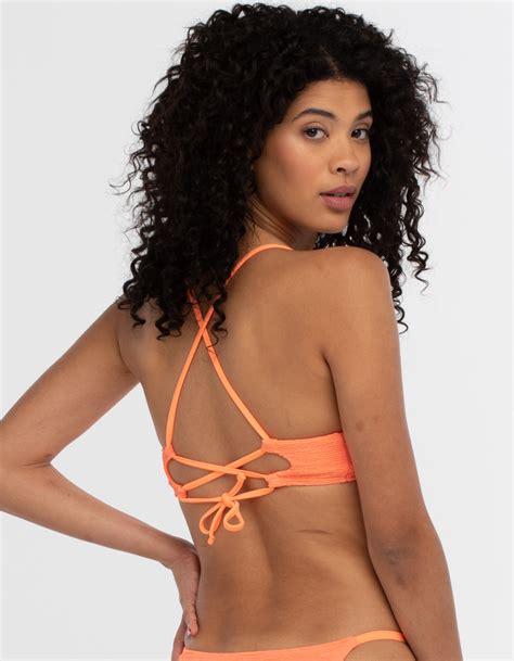 Damsel X Back Mini Ruffle Triangle Bikini Top Neon Orange Tillys