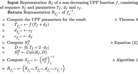 Pseudocode for lower pseudo-inverse of a UPP function. | Download Scientific Diagram