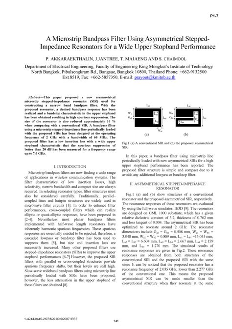 Pdf A Microstrip Bandpass Filter Using Asymmetrical Stepped Impedance