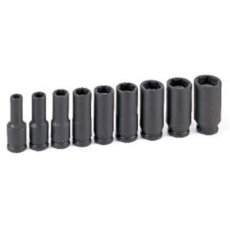 Grey Pneumatic 9 Piece 38 In Drive 6 Point Sae Magnetic Deep Impact Socket Set 1209dg Tools