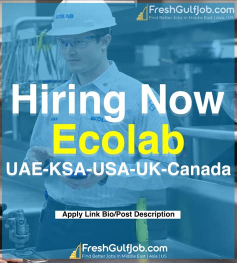 Ecolab Jobs UAE USA KSA UK Canada 2024