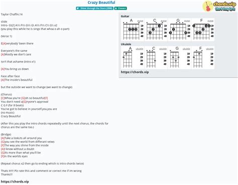 Chord: Crazy Beautiful - tab, song lyric, sheet, guitar, ukulele ...