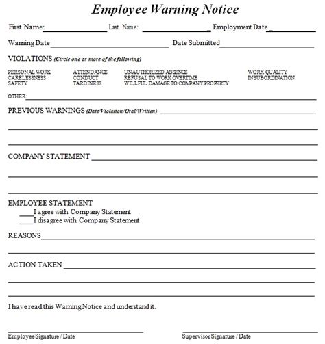 Printable Employee Written Warning Template Free