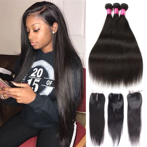 Brazilian Straight Hair Bundles With Closure Remy Human Hair Weave