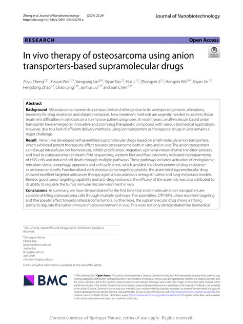 Pdf In Vivo Therapy Of Osteosarcoma Using Anion Transporters Based