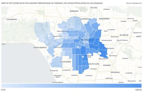 Percentage Of Hispanic Or Latino Population In Los Angeles By Zip Code