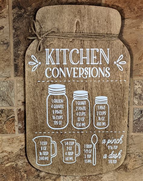 Stained Wood Kitchen Conversion Chart Wooden Mason Jar Etsy