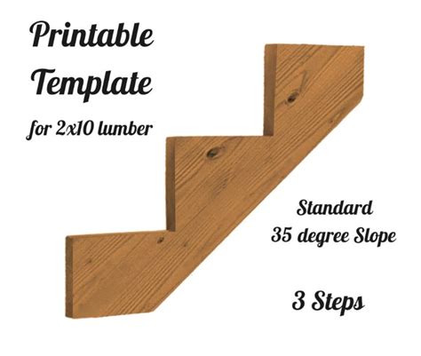 Stair Stringer Template Three 3 Steps For 2x10 Lumber Etsy