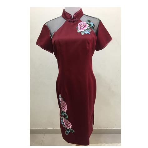 Maroon Color Cheong Sam With Flowers Women S Fashion Dresses Sets