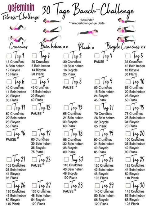 Die 30 Tage Bauch Challenge Tschüss Röllchen Hallo Sixpack 30 Tage Bauch Challenge 30 Tage