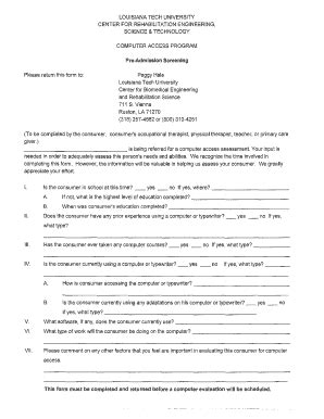 Fillable Online Latech Pre Admission Screening Form Louisiana Tech