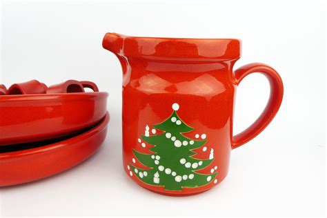 Waechtersbach 38 Oz Pitcher Red With Green Christmas Tree Etsy