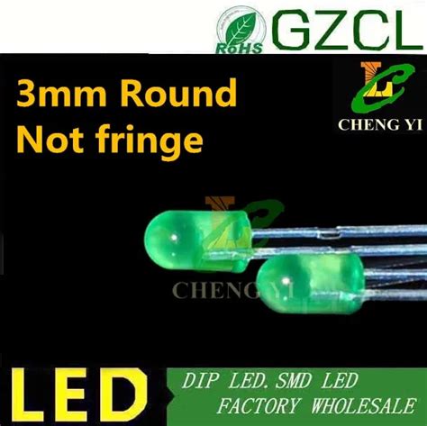 Free Shipping 3mm Led Diode Green Without Edge Diffused Round Dip Led